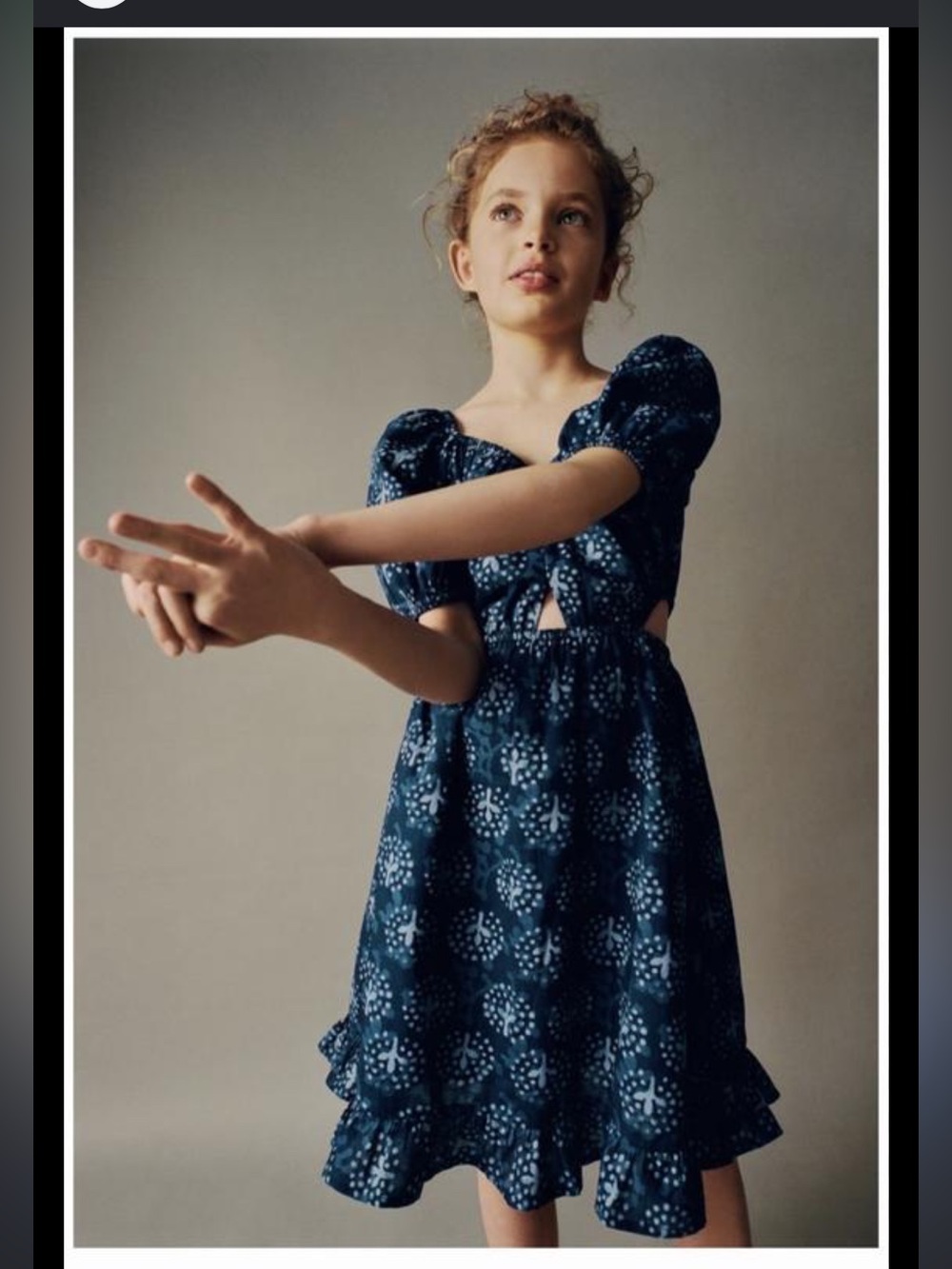 Zara Navy Blue Printed Cutout Dress for Girls